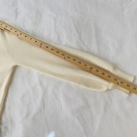 Soft Surroundings Sweater Cream Ribbed Knit Balloon Sleeve Notch Neck / Size S - Picture 11 of 11